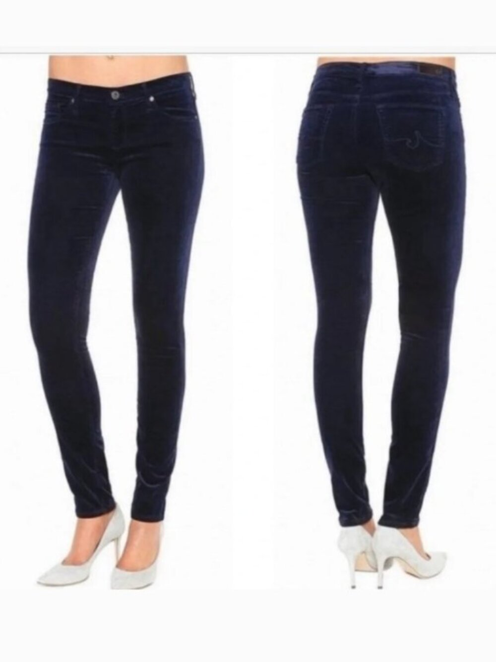AG Adriano Goldschmied Stevie Ankle Velvet Pants Navy Blue Fall Slim Straight - Picture 1 of 7